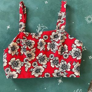 Red and White Fitted Crop Tank Top